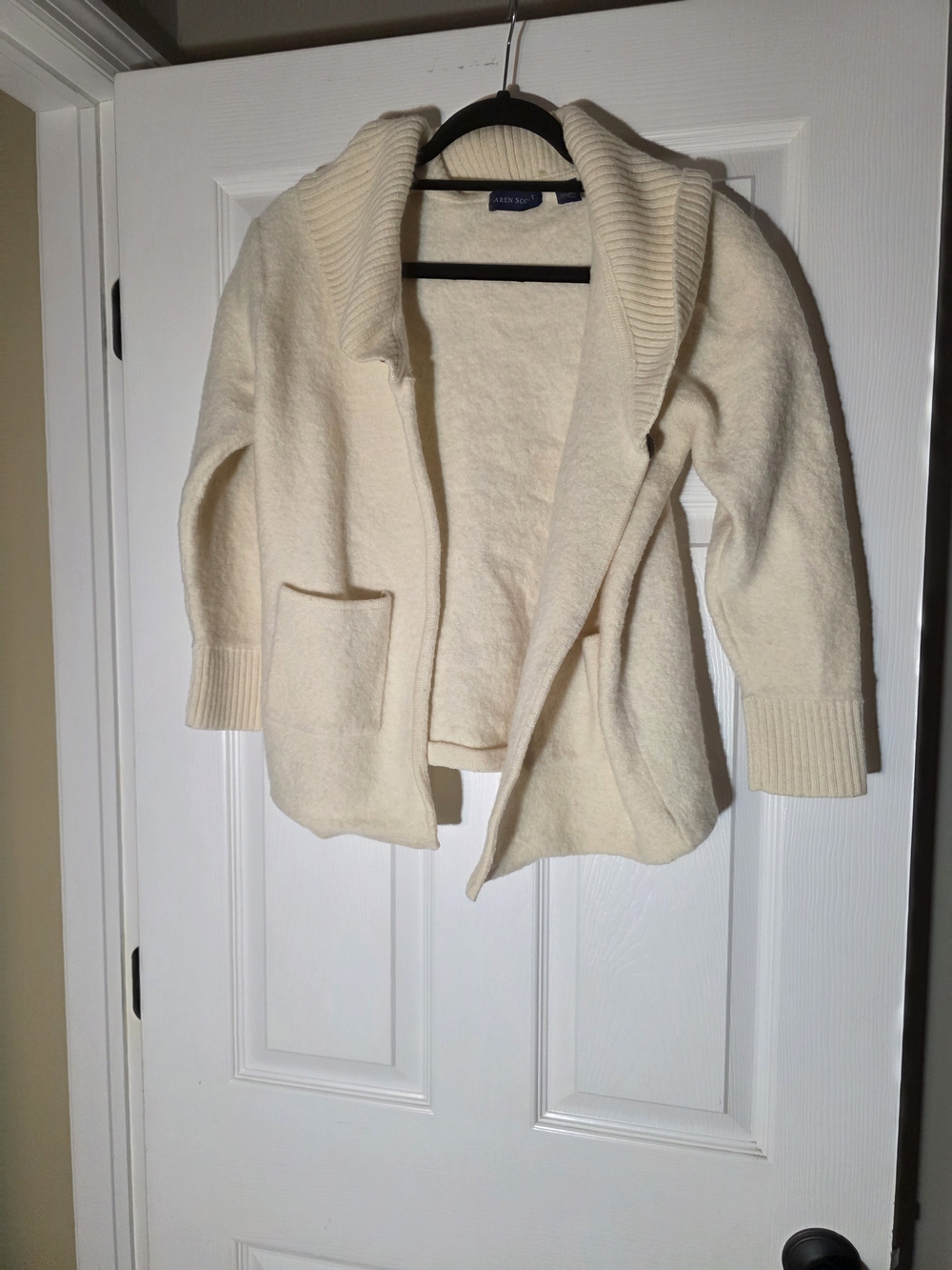 Karen Scott Cream Shawl-Collar Open Cardigan